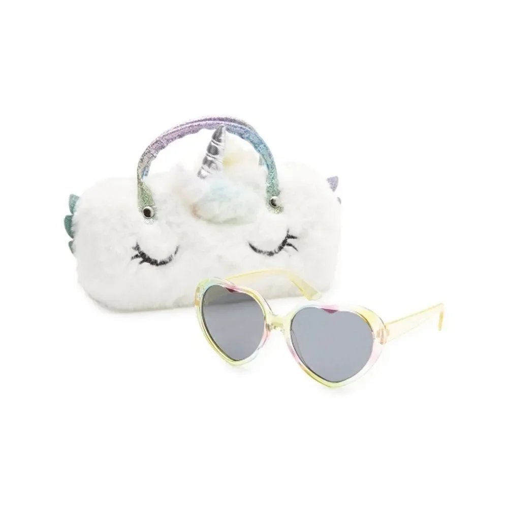 Girls Fun Summer Sunglasses With Unicorn & Sloth Faux Fur Carrying Cases 2-Pack